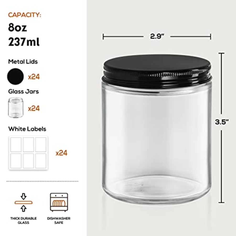 Pack 8 OZ Thick Glass Jars wit - Mason Jar 8Oz 评论和价格