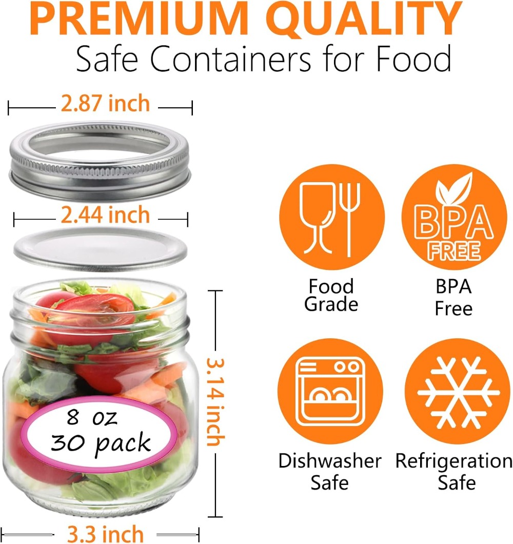 30 Pack 8 oz Mason Jars with L - Mason Jar 8Oz 评论和价格