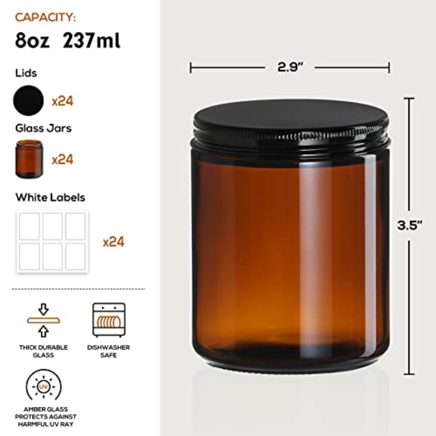 Pack 8 OZ Thick Amber Candle J - Mason Jar 8Oz 评论和价格