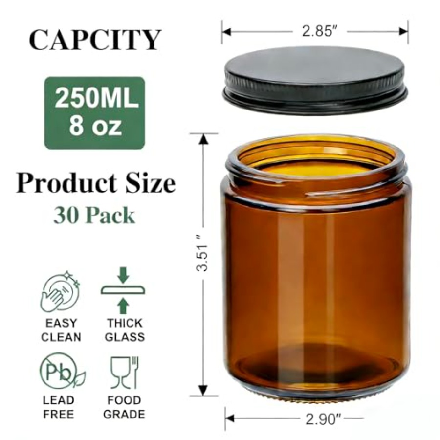 8oz Amber Candle Jars Set of 3 - Mason Jar 8Oz 评论和价格